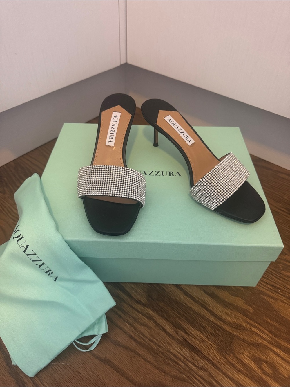 Aquazzura Black Crystal-Embellished Mule Heels